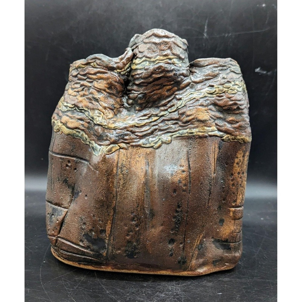 Vintage Studio Art Pottery 3 Compartment Brown Vase Signed DLP 9.75"